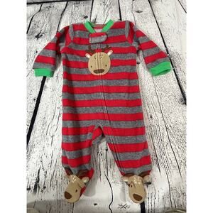 Just One You by Carters Christmas Reindeer One Piece Red Striped Size NB Fleece